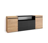 Skraut Home | Buffet Salon et Cuisine | Meuble de Rangement, Commode | 200x75x35cm | 4 Portes | Meuble Chaussure | Style Moderne | Chêne et Noir