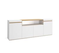 Skraut Home | Buffet Salon et Cuisine | Meuble de Rangement, Commode | 200x75x35cm | 4 Portes | Meuble Chaussure | Style Moderne | Blanc et Chêne Soft