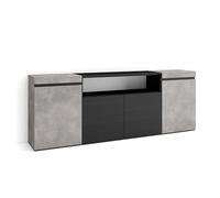 Skraut Home | Buffet Salon et Cuisine | Meuble de Rangement, Commode | 200x75x35cm | 4 Portes | Meuble Chaussure | Style Moderne | Ciment