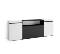 Skraut Home | Buffet Salon et Cuisine | Meuble de Rangement, Commode | 200x75x35cm | 4 Portes | Meuble Chaussure | Style Moderne | Blanc et Noir