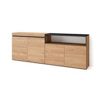 Skraut Home | Buffet Salon et Cuisine | Meuble de Rangement, Commode | 200x75x35cm | 4 Portes | Meuble Chaussure | Style Moderne | Chêne et Noir