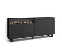 Skraut Home | Buffet Salon et Cuisine | Meuble de Rangement, Commode | 200x87x35cm | 4 Portes | Cheminée électrique | Design Industriel | Style Moderne | Noirs