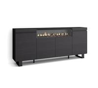 Skraut Home | Buffet Salon et Cuisine | Meuble de Rangement, Commode | 200x87x35cm | 4 Portes | Cheminée électrique | Design Industriel | Style Moderne | Noirs