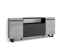 Skraut Home | Buffet Salon et Cuisine | Meuble de Rangement, Commode | 200x87x35cm | 4 Portes | Design Industriel | Style Moderne | Ciment