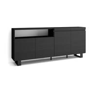 Skraut Home | Buffet Salon et Cuisine | Meuble de Rangement, Commode | 200x87x35cm | 4 Portes | Design Industriel | Style Moderne | Noir