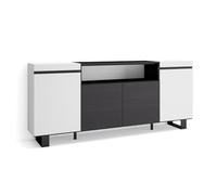 Skraut Home | Buffet Salon et Cuisine | Meuble de Rangement, Commode | 200x87x35cm | 4 Portes | Design Industriel | Style Moderne | Blanc et Noir