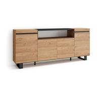 Skraut Home | Buffet Salon et Cuisine | Meuble de Rangement, Commode | 200x87x35cm | 4 Portes | Design Industriel | Style Moderne | Chêne et Noir