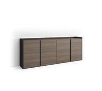 Skraut Home | Buffet Salon et Cuisine | Meuble de Rangement, Commode | 207x80x35 cm | 4 Portes | LED | Style Moderne | Chêne foncé et Noir