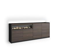Skraut Home | Buffet Salon et Cuisine | Meuble de Rangement, Commode | 207x80x37 cm | 4 Portes | Cheminée électrique | LED | Style Moderne | Chêne foncé et Noir