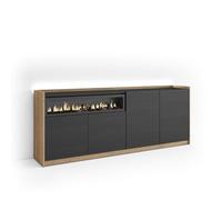 Skraut Home | Buffet Salon et Cuisine | Meuble de Rangement, Commode | 207x80x37 cm | 4 Portes | Cheminée électrique | LED | Style Moderne | Noir et chêne
