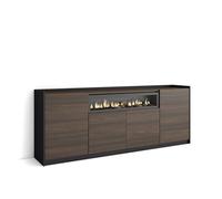 Skraut Home | Buffet Salon et Cuisine | Meuble de Rangement, Commode | 207x80x37 cm | 4 Portes | Cheminée électrique | Style Moderne | Chêne foncé et Noir