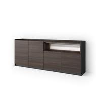 Skraut Home | Buffet Salon et Cuisine | Meuble de Rangement, Commode | 207x80x37 cm | 4 Portes | LED | Style Moderne | Chêne foncé et Noir