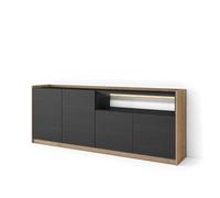 Skraut Home | Buffet Salon et Cuisine | Meuble de Rangement, Commode | 207x80x37 cm | 4 Portes | LED | Style Moderne | Noir et chêne