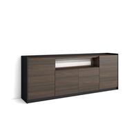 Skraut Home | Buffet Salon et Cuisine | Meuble de Rangement, Commode | 207x80x37 cm | 4 Portes | LED | Style Moderne | Chêne foncé et Noir