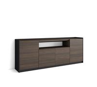 Skraut Home | Buffet Salon et Cuisine | Meuble de Rangement, Commode | 207x80x37 cm | 4 Portes | Meuble Chaussure | Style Moderne | Chêne foncé et Noir