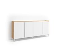 Skraut Home | Buffet Salon et Cuisine | Meuble de Rangement, Commode | 207x91x35 cm | 4 Portes | Design Industriel | LED | Style Moderne | Blanc et Chêne Soft