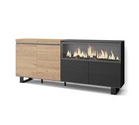 Skraut Home | Buffet Salon et Cuisine | Meuble de Rangement, Commode | 210 | 4 Portes | Cheminée électrique XXL | Design Industriel | Style Moderne | Chêne et Noir