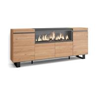 Skraut Home | Buffet Salon et Cuisine | Meuble de Rangement, Commode | 210 | 4 Portes | Cheminée électrique XXL | Design Industriel | Style Moderne | Chêne