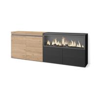 Skraut Home | Buffet Salon et Cuisine | Meuble de Rangement, Commode | 210 | 4 Portes | Cheminée électrique XXL | Style Moderne | Chêne et Noir