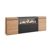 Skraut Home | Buffet Salon et Cuisine | Meuble de Rangement, Commode | 210 | 4 Portes | Cheminée électrique XXL | Style Moderne | Chêne et Noir