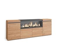 Skraut Home | Buffet Salon et Cuisine | Meuble de Rangement, Commode | 210 | 4 Portes | Cheminée électrique XXL | Style Moderne | Chêne