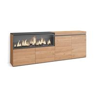 Skraut Home | Buffet Salon et Cuisine | Meuble de Rangement, Commode | 210 | 4 Portes | Cheminée électrique XXL | Style Moderne | Chêne