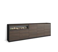 Skraut Home | Buffet Salon et Cuisine | Meuble de Rangement, Commode | 260x80x37 cm | 5 Portes | Cheminée électrique | Style Moderne | Chêne foncé et Noir