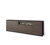 Skraut Home | Buffet Salon et Cuisine | Meuble de Rangement, Commode | 260x80x37 cm | 5 Portes | Cheminée électrique | Style Moderne | Chêne foncé et Noir