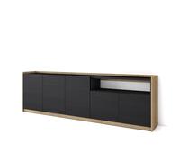 Skraut Home | Buffet Salon et Cuisine | Meuble de Rangement, Commode | 260x80x37 cm | 5 Portes | Meuble Chaussure | Style Moderne | Noir et chêne