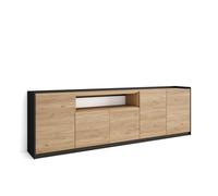 Skraut Home | Buffet Salon et Cuisine | Meuble de Rangement, Commode | 260x80x37 cm | 5 Portes | Meuble Chaussure | Style Moderne | Chêne et Noir