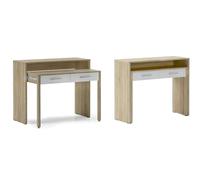 Skraut Home | Bureau Extensible | Dimensions Fermé : 87 x 99 x 36 cm | Console Studio | Bois Résistant | Chêne/Blanc | Idéal pour Votre Chambre