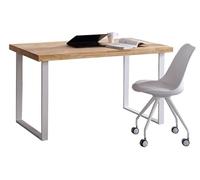 Skraut Home | Bureau | Table d'étude | Modèle Naturel | 120 x 60 x 73 cm | Bois Couleur Chêne | Pieds en Métal Blanc | Bureau de Style Nordique