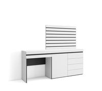 Skraut Home | Coiffeuse | Table Maquillage, Rangement | 177x145x35 cm | avec tiroir | Commode, Buffet | Panneaux Muraux en Bois | Style Moderne | Blanc
