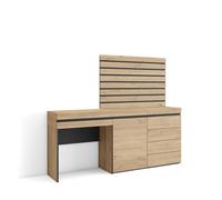Skraut Home | Coiffeuse | Table Maquillage, Rangement | 177x145x35 cm | avec tiroir | Commode, Buffet | Panneaux Muraux en Bois | Style Moderne | Chêne