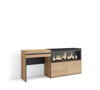 Skraut Home | Coiffeuse | Table Maquillage, Rangement | 177x75x35 cm | avec tiroir | Cheminée électrique XXL | Style Moderne | Chêne