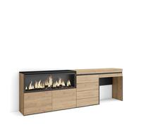 Skraut Home | Coiffeuse | Table Maquillage, Rangement | 234x75x35 cm | avec tiroir | Cheminée électrique XXL | Commode, Buffet | Style Moderne | Chêne