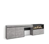 Skraut Home | Coiffeuse | Table Maquillage, Rangement | 284x75x35 cm | avec tiroir | Cheminée électrique XXL | Commode, Buffet | Style Moderne | Ciment