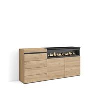 Skraut Home | Commode, Buffet, Armoire | Meuble de Rangement | 157x75x35 cm | Chambre à Coucher, pièce | Cheminée électrique | Style Moderne | Chêne