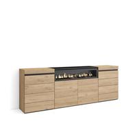 Skraut Home | Commode, Buffet, Armoire | Meuble de Rangement | 214x75x35 cm | Chambre à Coucher, pièce | Cheminée électrique | Style Moderne | Chêne