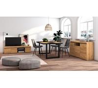Skraut Home - Ensemble de Meubles de Salon | Table 140 Bicolore Pieds U 6 convives | Meuble TV 160 | Crédence/Buffet 140 | Chêne et Noir | Style Industriel