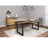 Skraut Home - Ensemble de Meubles de Salon | Table 200 Bicolore Pieds U 10 convives | Crédence/Buffet 140 Tall | Chêne et Noir | Style Industriel