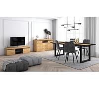 Skraut Home - Ensemble de Meubles de Salon | Table 200 Bicolore Pieds U 10 convives | Meuble TV 140 | Crédence/Buffet 140 | Chêne et Noir | Style Industriel