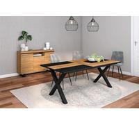 Skraut Home - Ensemble de Meubles de Salon | Table 200 Bicolore Pieds X 10 convives | Crédence/Buffet 140 Tall | Chêne et Noir | Style Industriel