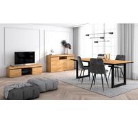 Skraut Home - Ensemble de Meubles de Salon | Table 200 Front Noir Pieds U 10 convives | Meuble TV 140 | Crédence/Buffet 140 | Chêne et Noir | Style Industriel