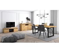 Skraut Home - Ensemble de Meubles de Salon | Table 200 Pieds U 10 convives | Meuble TV 140 | Crédence/Buffet 140 | Chêne et Noir | Style Industriel