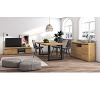 Skraut Home - Ensemble de Meubles de Salon | Table 200 Pieds U 10 convives | Meuble TV 160 | Crédence/Buffet 140 | Chêne et Noir | Style Industriel