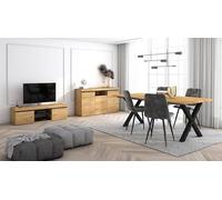 Skraut Home - Ensemble de Meubles de Salon | Table 200 Pieds X 10 convives | Meuble TV 140 | Crédence/Buffet 140 | Chêne et Noir | Style Industriel