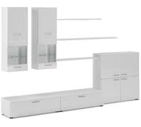 Skraut Home | Ensemble de Meubles Salon | unité Murale | Meuble Bas TV | Salle à Manger | Ensemble de séjour Contemporain avec ilumination LED | Blanc Laqué et Blanc Mate | 300x189x42cm.