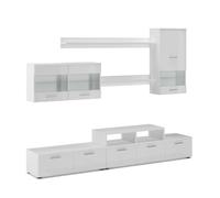 Skraut Home | Ensemble de Meubles Salon | unité Murale | Meuble Bas TV | Salle à Manger | Ensemble de séjour Contemporain avec ilumination LED | Blanc Mate et Blanc Laqué | 250x194x42 cm.