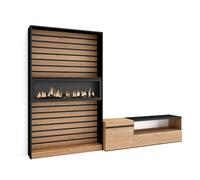 Skraut Home | Ensemble Meuble TV | Meuble Salon Complet | 260x186x35cm | pour Les TV jusqu'à 65" | Cheminée électrique | Style Moderne | Chêne et Noir